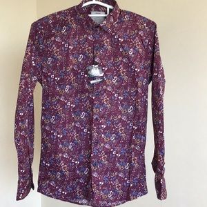 Burgundy floral dress shirt